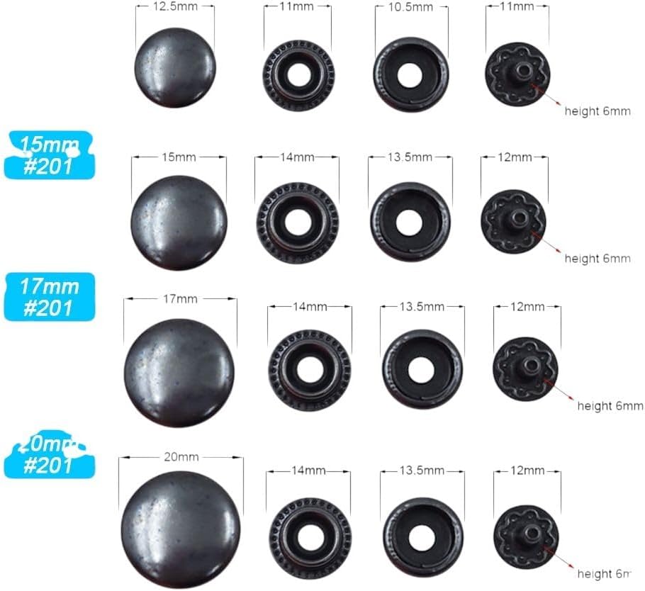 25 sets of black-nickel metal snap fasteners (includes installation tools), ideal for clothing, bags, and leatherwork - Image 2