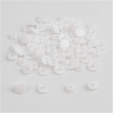 20 sets of white resin snap fasteners, perfect for garment closures and fabric crafts