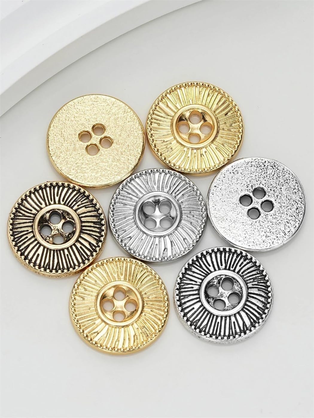 Round, four-hole metal buttons, ideal for coats, garment sewing, and decorative crafts - Image 2