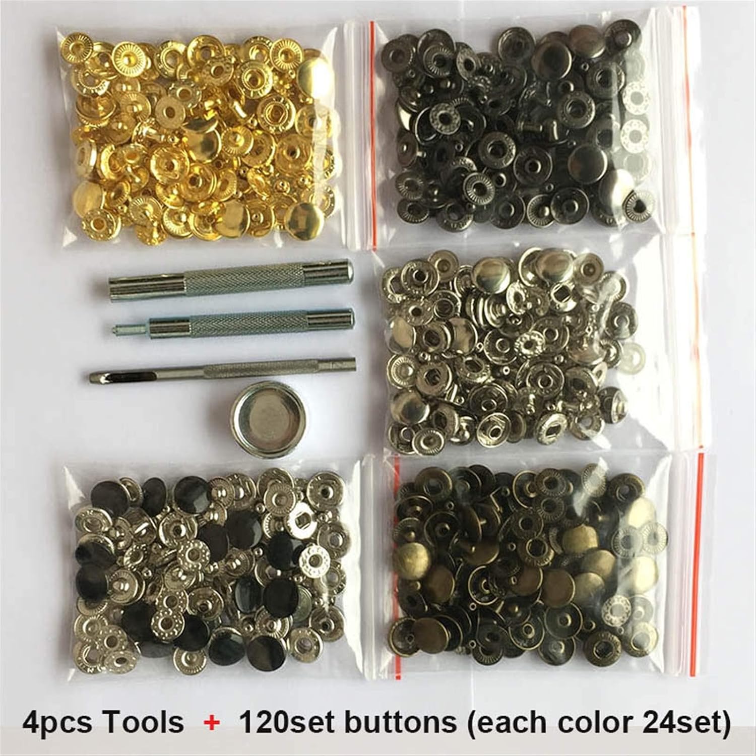 120 sets of gold-tone brass snap fasteners, suitable for clothing, bags, and leather sewing - Image 2